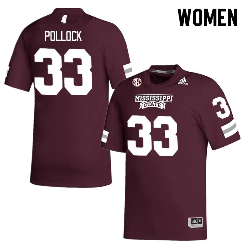 Women #33 Brice Pollock Mississippi State Bulldogs College Football Jerseys Stitched Sale-Maroon - Click Image to Close